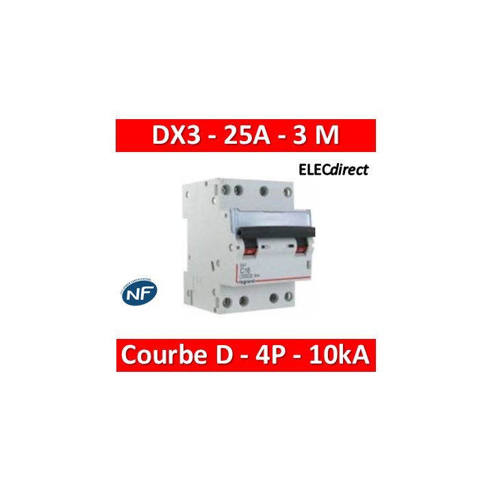 Legrand - Disjoncteur 4P DX3 25A - 10kA - courbe D - 408128