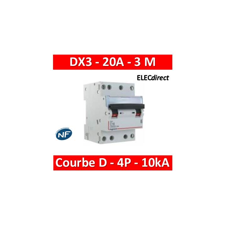 Legrand - Disjoncteur 4P DX3 20A - 10kA - courbe D - 408127