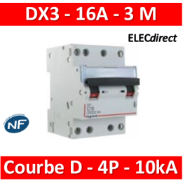 Legrand - Disjoncteur 4P DX3 16A - 10kA - courbe D - 408126