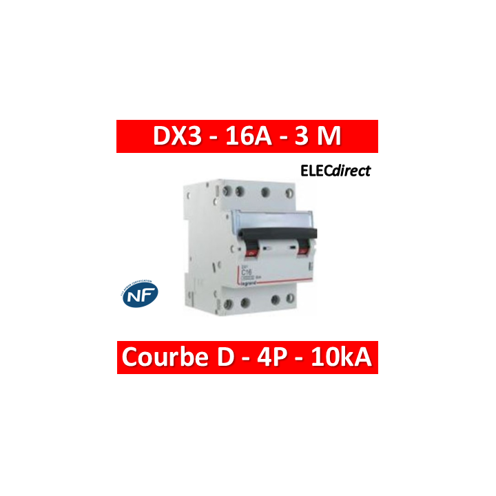 Legrand - Disjoncteur 4P DX3 16A - 10kA - courbe D - 408126