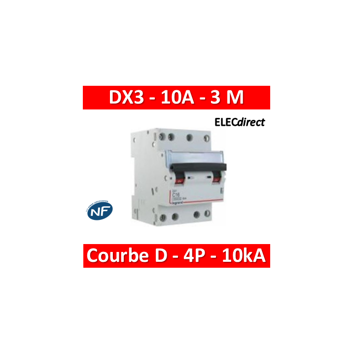 Legrand - Disjoncteur 4P DX3 10A - 10kA - courbe D - 408125