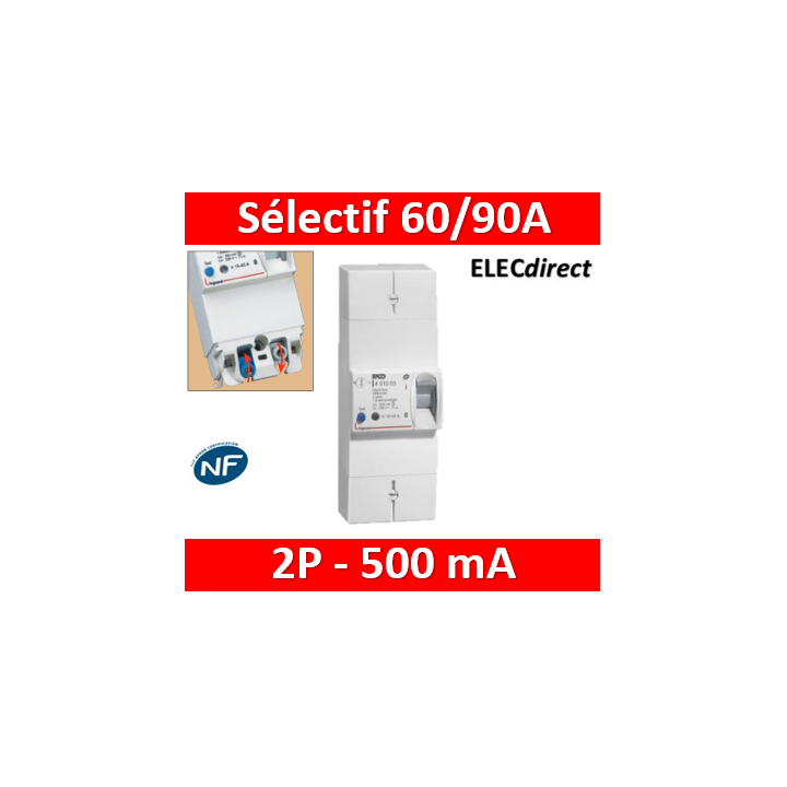 Legrand - Disjoncteur de branchement EDF 60/90A sélectif - 500mA - bipolaire - Réf.: 401005
