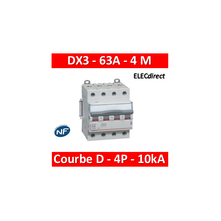 Legrand - Disjoncteur 4P DX3 63A - 10kA - courbe D - Réf : 408123
