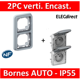 Legrand Plexo - Double PC 2P+T 16A 230V encast. - vertical - IP55/IK07 - 069685+069563