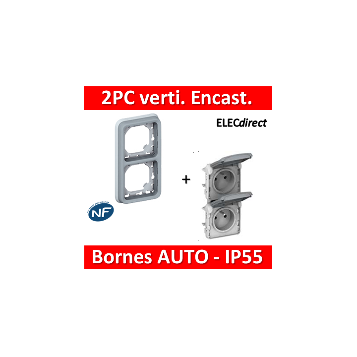 Legrand Plexo - Double PC 2P+T 16A 230V encast. - vertical - IP55/IK07 - 069685+069563