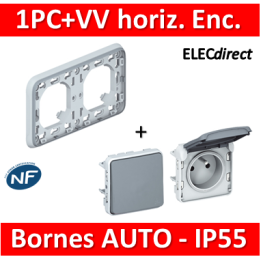 Legrand Plexo - PC 2P+T + VV - Encast. - horizontal - IP55/IK07 - 069683+069551+069511
