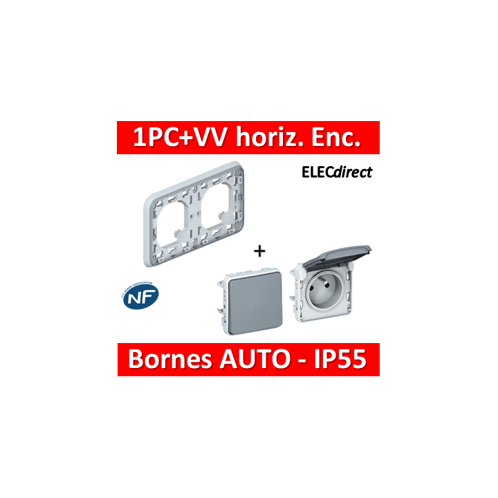 Legrand Plexo - PC 2P+T + VV - Encast. - horizontal - IP55/IK07 - 069683+069551+069511
