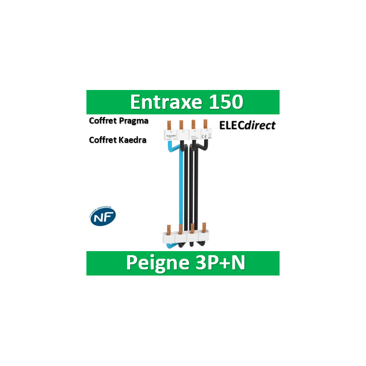Schneider - Resi9 XP - peigne vertical 3P+N - entraxe 150mm - câbles préformés - Réf : R9PXV4