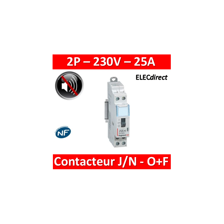 Legrand - Contacteur domestique silencieux - 25A bipolaire - O+F - 412500