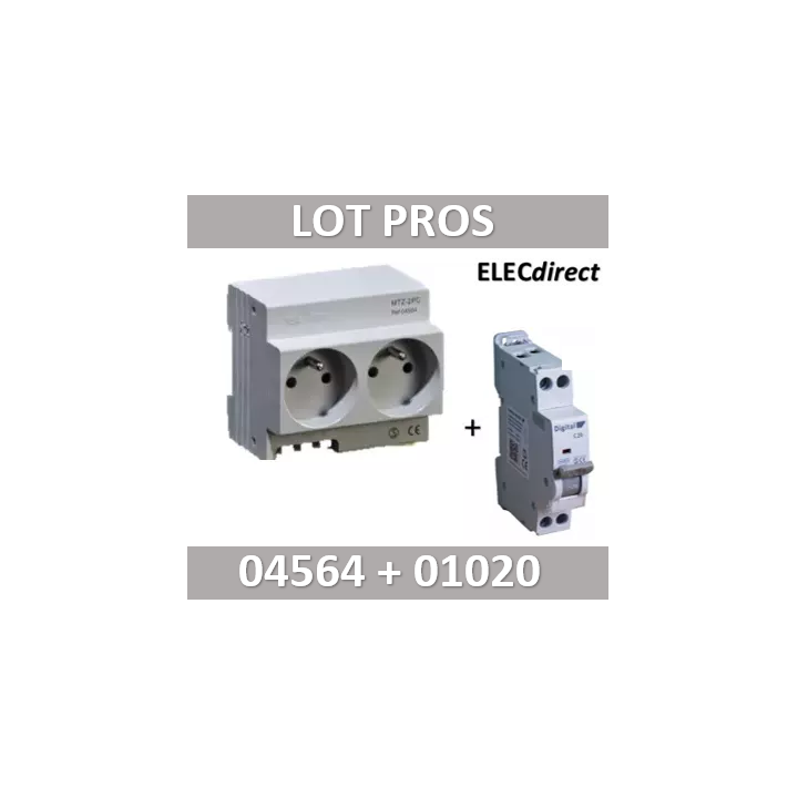 DIGITAL ELECTIRC - LOT - 2xPC 2P+T Modulaire précâblé DIGITAL + disjoncteur 20A - 04564+01020