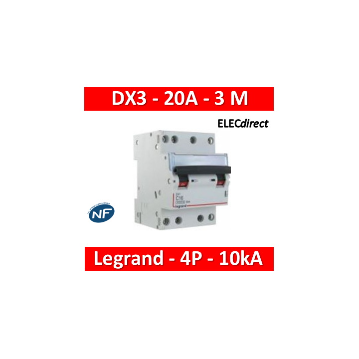 Legrand - Disjoncteur 4P DX3 20A - 10kA - courbe C - 407908
