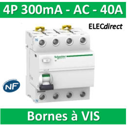 SCHNEIDER - Interrupteur Différentiel 4P - 40A - 300mA - AC - A9R14440