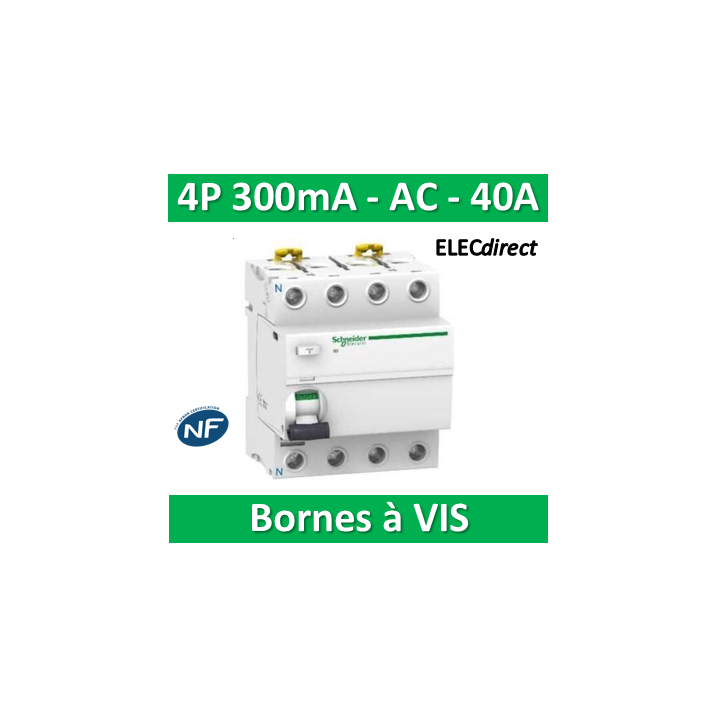 SCHNEIDER - Interrupteur Différentiel 4P - 40A - 300mA - AC - A9R14440