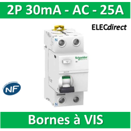 SCHNEIDER - Interrupteur Différentiel 2P - 25A - 30mA - AC - A9R11225
