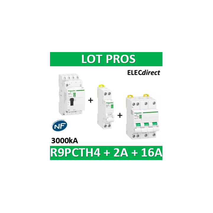 Schneider - contacteur heures creuses - 4NO 25A + DPN 2A + Disjoncteur 16A 4P - R9PCTH4+R9PFC602+R9PFC716