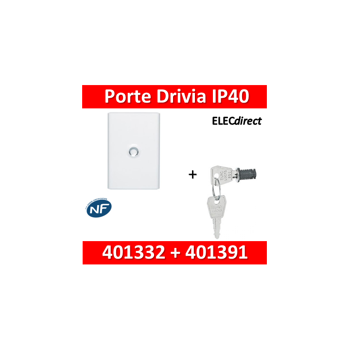 Legrand - Porte Blanche pour tableau DRIVIA - 26 Modules 2 Rangées + serrure - 401332+401391