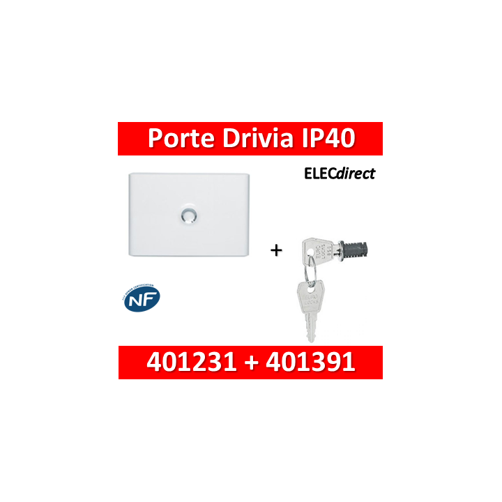 Legrand - Porte Blanche pour tableau DRIVIA - 18 Modules 1 Rangée + serrure - 401231+401391