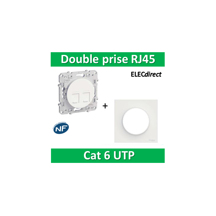 Schneider Odace - Double Prise RJ45 Cat.6 UTP + plaque - s520485+s520702