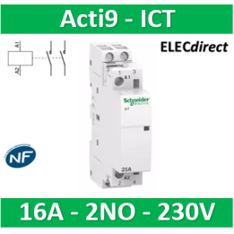 Schneider - Acti9 - Contacteur iCT - 16A - 2NO - 230/240V - 50Hz - Réf : A9C22712