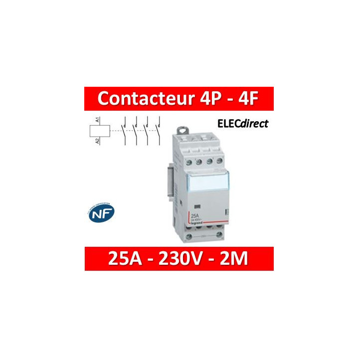 Legrand - Contacteur de puissance 4P bobine 230V - 25A - 4F - 2M - 412535