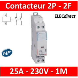 Legrand - Contacteur de puissance bipolaire bobine 230V - 25A - 2F - 412523