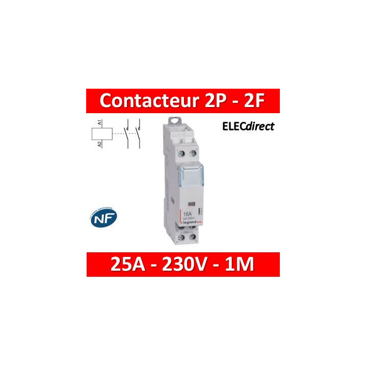 Legrand - Contacteur de puissance bipolaire bobine 230V - 25A - 2F - 412523