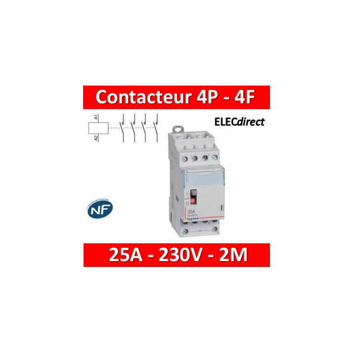 Legrand - Contacteur de puissance 4P bobine 230V - 25A - 4F - 2M - 412551