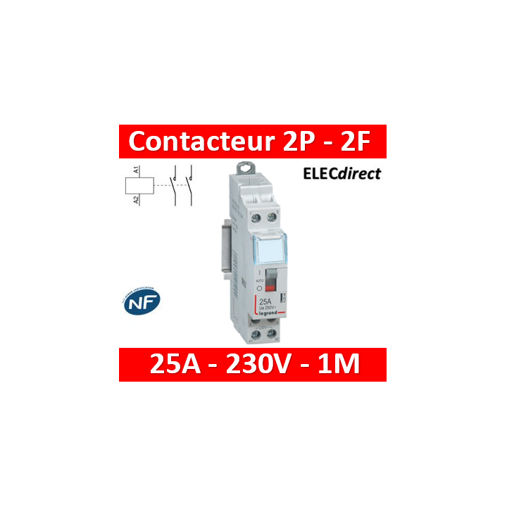 Legrand - Contacteur de puissance bipolaire bobine 230V - 25A - 2F - Réf : 412544