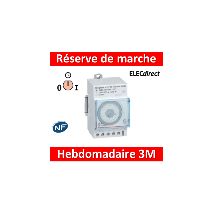 Legrand - Interrupteur horaire hebdomadaire analogique - réserve de 6 ans - AUTO - 412828