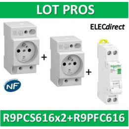Schneider - LOT - PC 2P+T 16A 220V  Modulaire x 2 + disjoncteur 16A - R9PCS616x2+R9PFC616