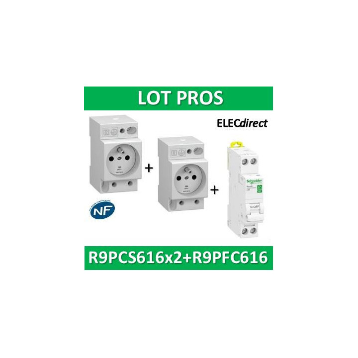 Schneider - LOT - PC 2P+T 16A 220V  Modulaire x 2 + disjoncteur 16A - R9PCS616x2+R9PFC616