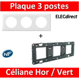 Legrand Céliane - Plaque de finition 3 postes + support - Blanc - 066633+080253