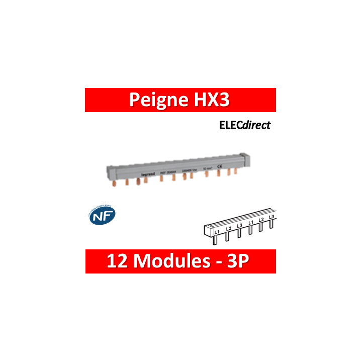 Legrand - Peigne d'alimentation HX3 - 3P - Pour bornes à vis - 12M - 404942