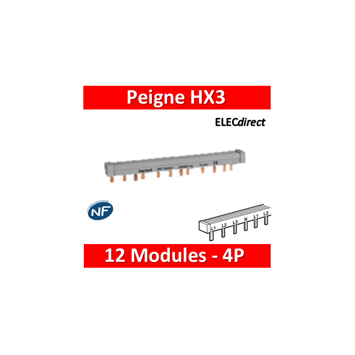 Legrand - Peigne d'alimentation HX3 - 4P - Pour bornes à vis - 12M - 404944