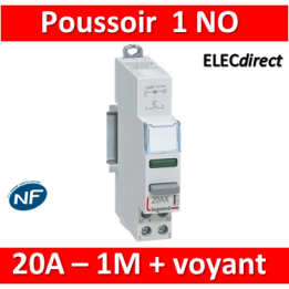 Legrand - Inter à Poussoir 20A double fonction - 250V - 1 NO + voyant vert - 412914