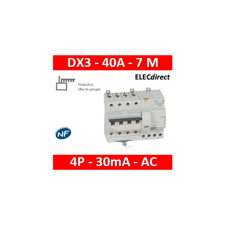 LEGRAND - Disjoncteur différentiel DX3 4P - 40A - 30ma - AC - Réf : 411201