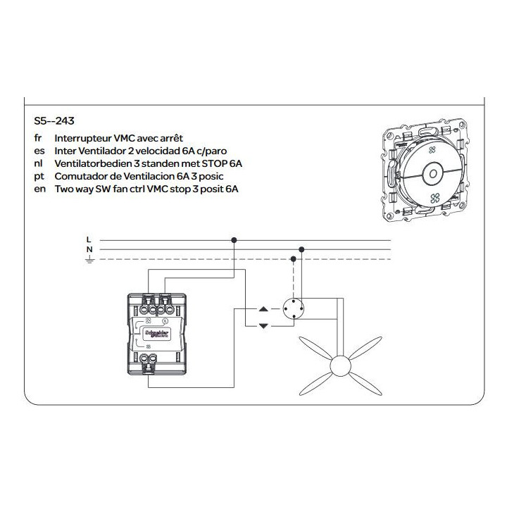 Schneider Odace - Interrupteur VMC avec position arrêt - S520243
