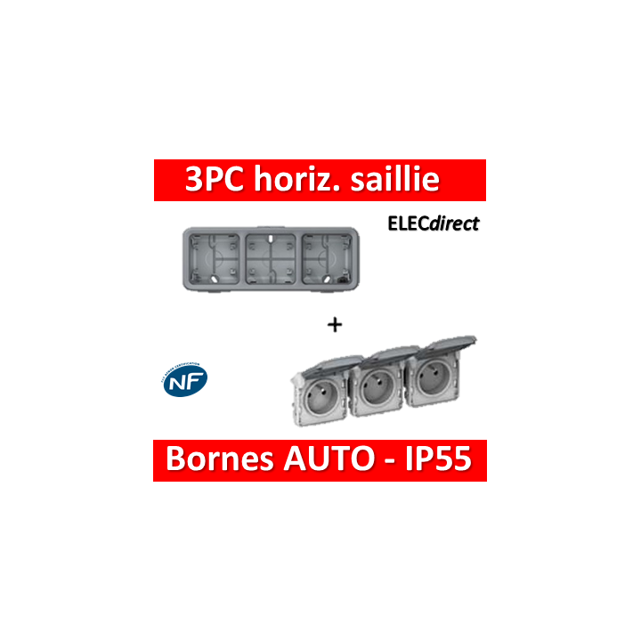 Legrand Plexo - Triple prise de courant 2P+T 16A 230V - horizontal - IP55/IK07 - 069680+069564