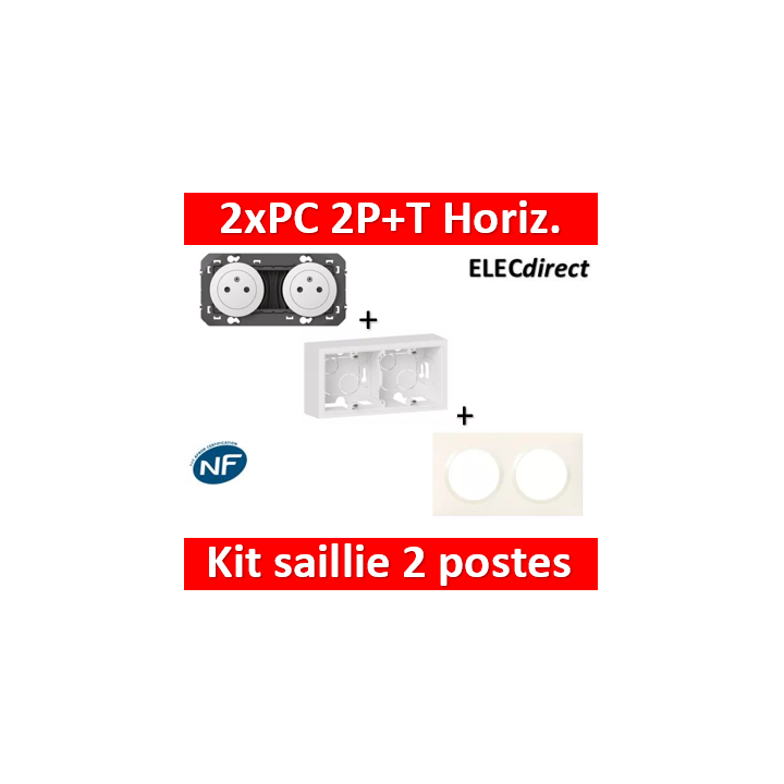 Legrand Dooxie - Kit Cadre saillie 2 postes complet - 2xPC 2P+T - précâblée - 600042+600802+600332