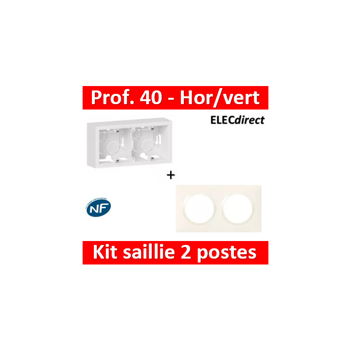 Legrand Dooxie - Cadre saillie 2 postes + plaque - Hor/Vert - 600042+600802