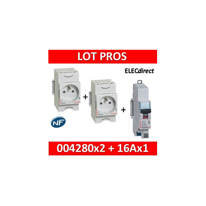 Legrand - LOT - PC 2P+T 16A 220V  Modulaire x 2 + disjoncteur 16A AUTO - 004280x2 + 406783x1