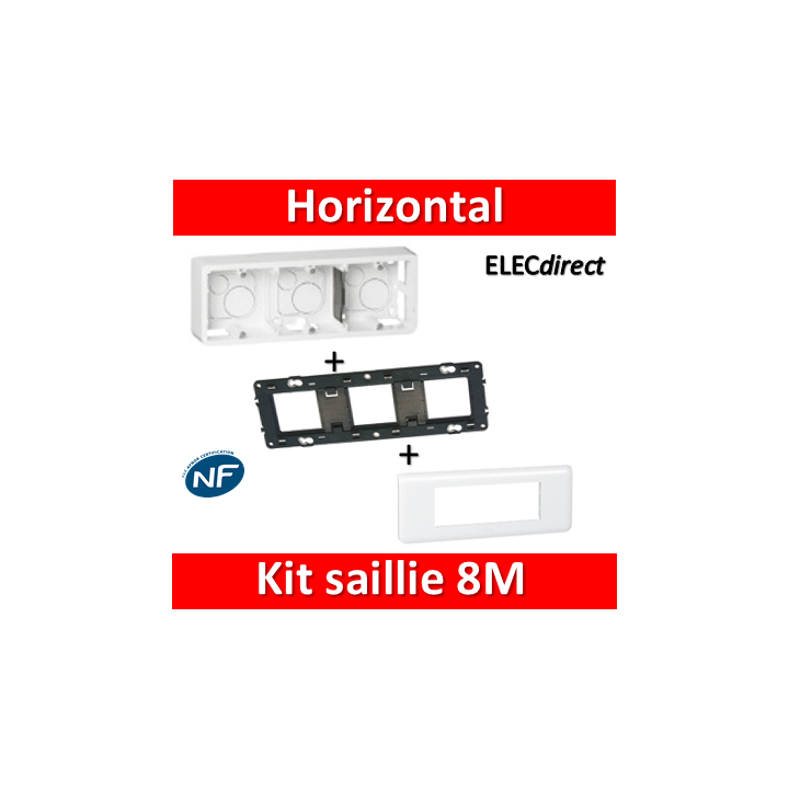 Legrand Mosaic -  Kit Cadre saillie 8 modules - horizontal - 078818L +080286+080253