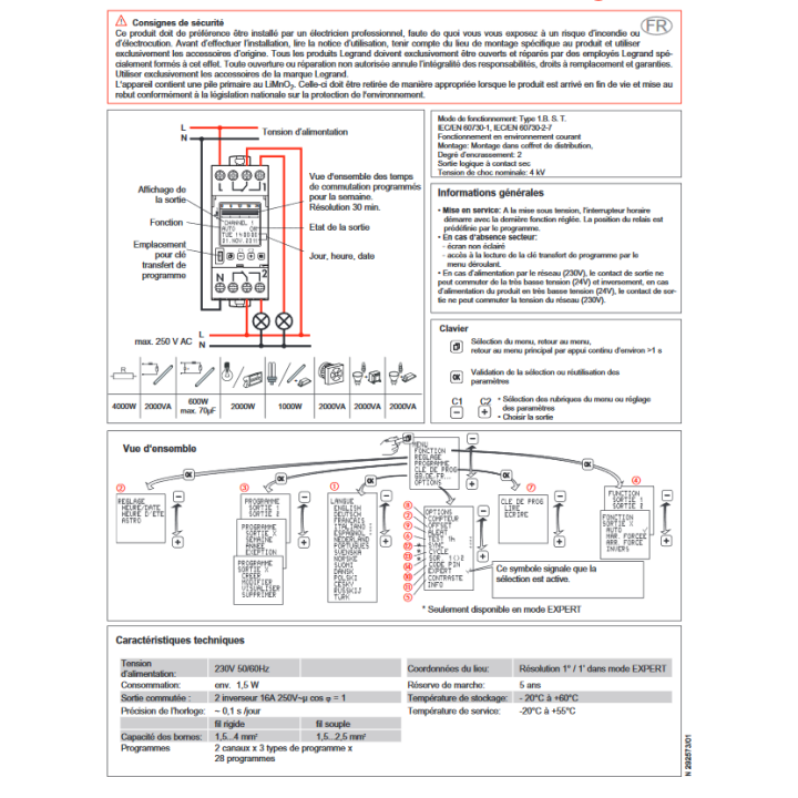 Legrand - Interrupteur horaire programmable annuel digital - multifonction - AUTO -  2 sorties - 16A - 412630