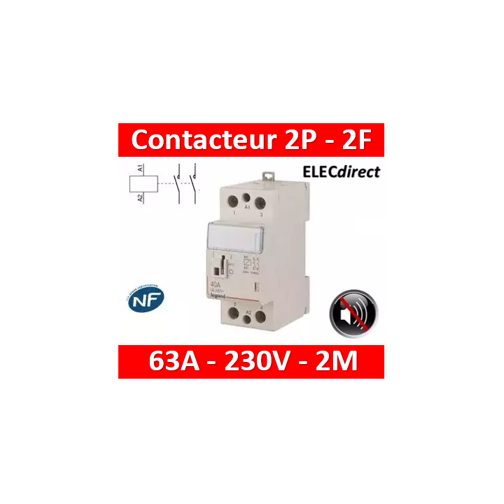 Legrand - Contacteur de puissance bipolaire bobine 230V - 63A - 2F - silencieux - 2M - 412560