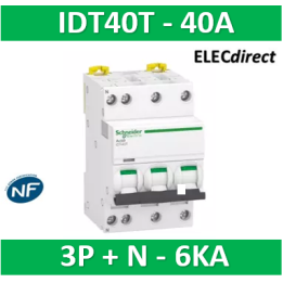Schneider - Acti9 iDT40T - disjoncteur modulaire - 3P+N - 40A - courbe C - 4500A/6kA - A9P22740