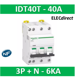 Schneider - Acti9 iDT40T - disjoncteur modulaire - 3P+N - 40A - courbe C - 4500A/6kA - A9P22740