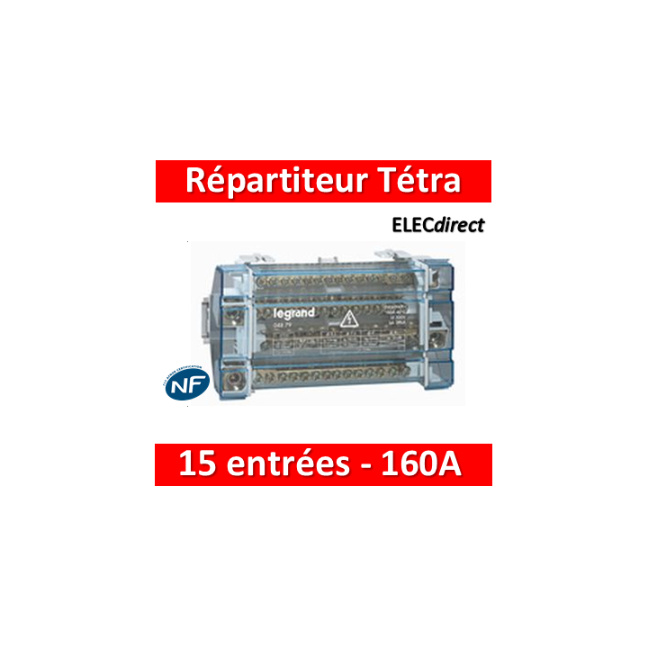 Legrand - Répartiteur TÉTRAPOLAIRE 15 connexions - 10 modules - 160A - 004879