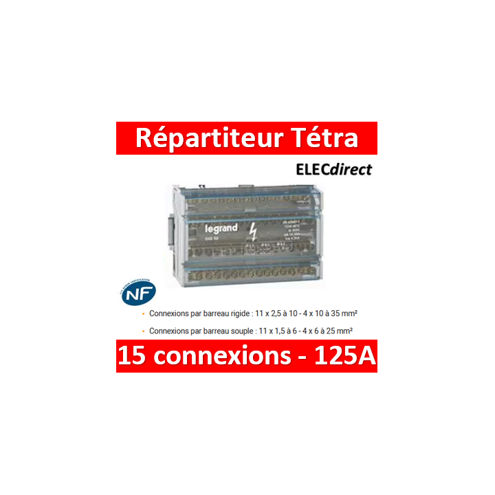 Legrand - Répartiteur Tetra- 15 connexions - 8 modules - 125A - 004888