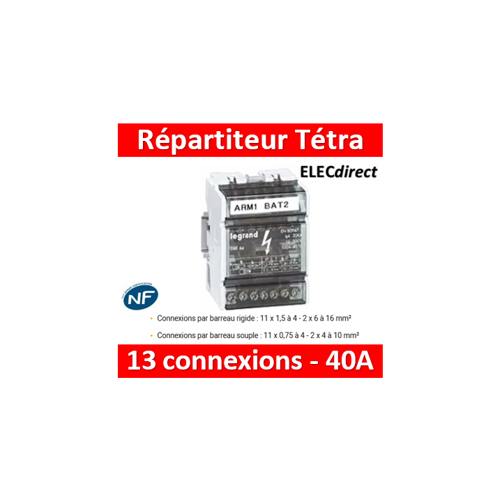 Legrand - Répartiteur Tetrapolaire 13 connexions - 6 modules - 40A - 004885