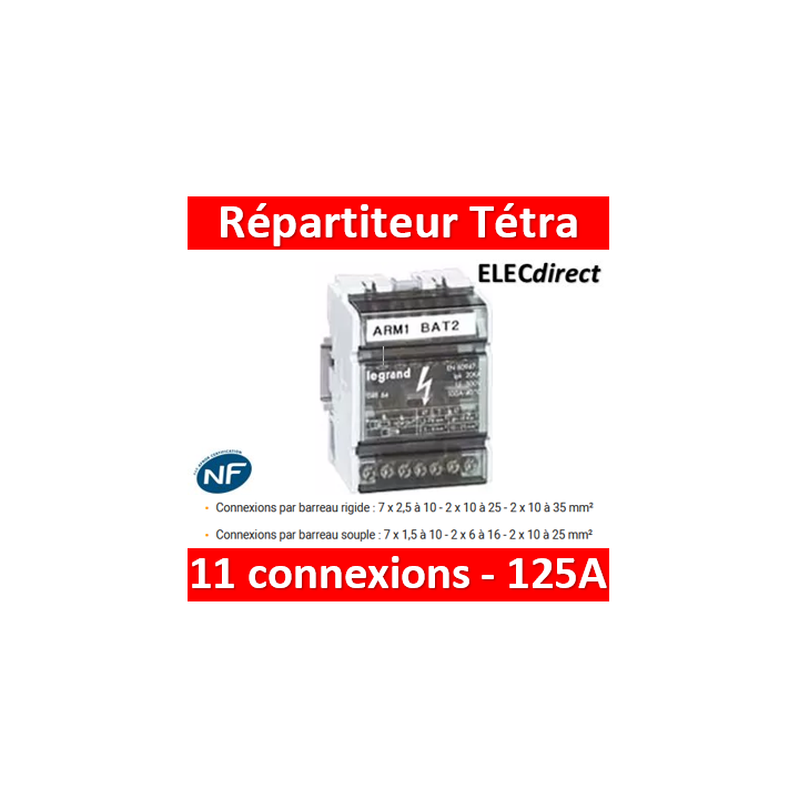 Legrand - Répartiteur Tétra 11 connexions - 6 modules - 125A - 004886